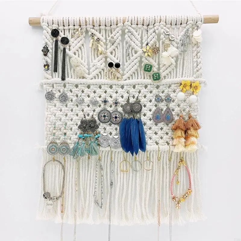 77HE MACRAME NETLACE HOLDER DISPLAY BOHO BRACELETS Earrings Rings Storage Tapestry