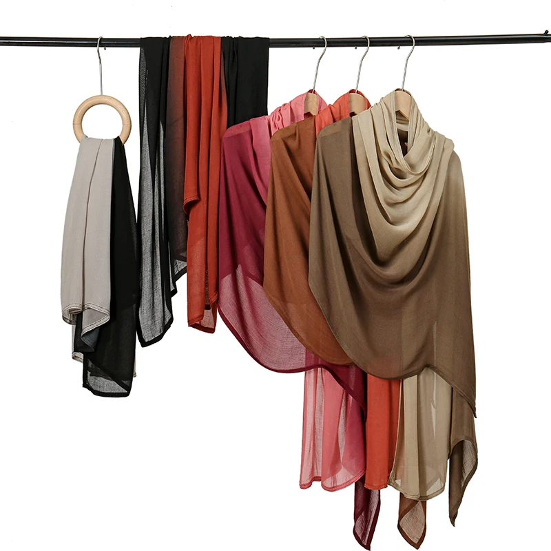 Premium Gradient Rayon Cotton Hijabs Modal Muslim Ramadan Headband Shawls For Women Big Size Headscarf Wraps Musulman Turban