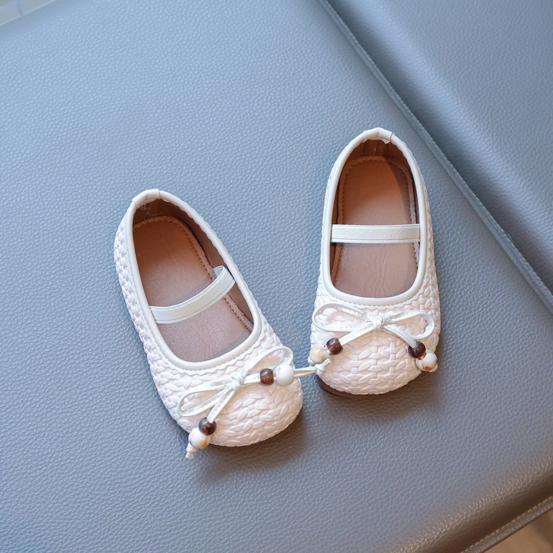2025 Autumn New Girls Casual Flats Weave Sweet Kids Leather Shoes with Simple Bows Children Princess Dance Shoes Korean Style