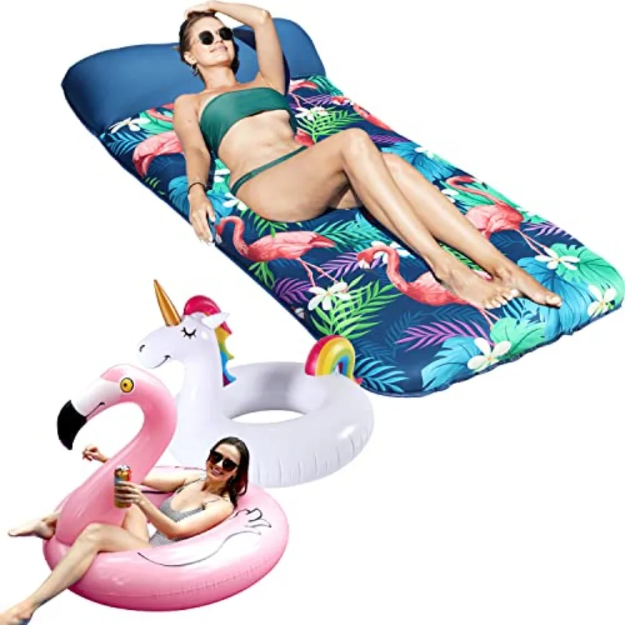 2 Pack 42'' Inflatable Pool Floats for Outdoor Swimming Pools, PVC Material, Pink and White, Extra-Large 72'' Fabric-Covered De