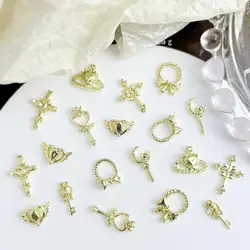 10PCS Vintage Gold Alloy Heart shaped Crescent Scepter Nail Art Decorations 3D Cross Crown Nail Charms Manicure DIY Accessories