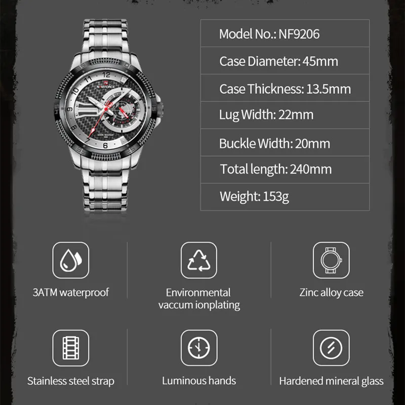 NAVIFORCE Male Wristwatches Sports Waterproof Stainless Steel  Men\'s Watch Fashion Casual Clock Relogio Masculino 2023 Popular