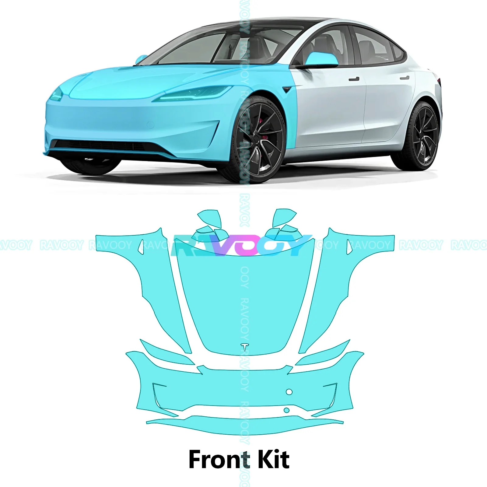Voor Tesla Model 3 Prestaties 2024-2025 Voorgesneden Verfbeschermingsfilm Volledig voertuig Antikras Exterieur TPU PPF Heldere koplampen