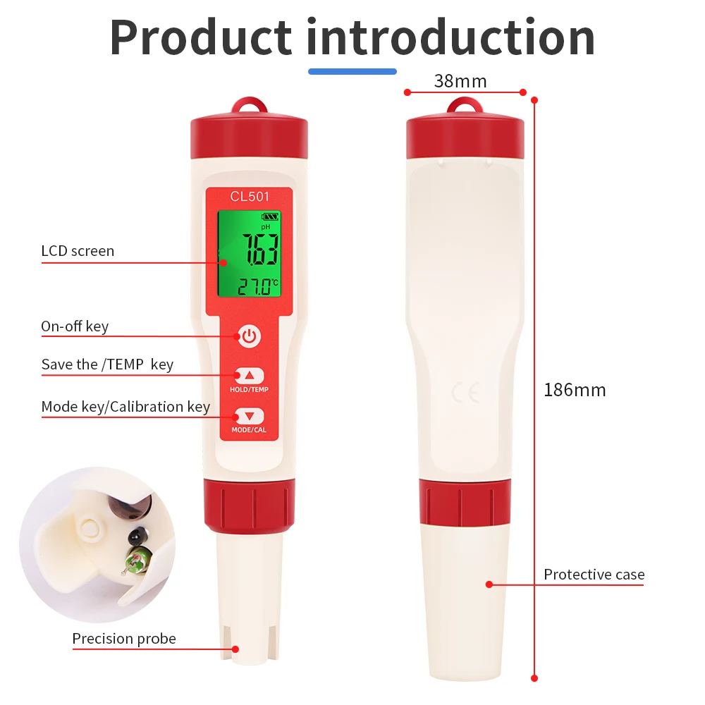 5-in-1-Chlormessgerät PH-Messgerät ORP H2 Temp Cl2 Detektor Wasserqualitätsmonitor Testwerkzeug Filter für Schwimmbad SPA Wasser – Detail 13