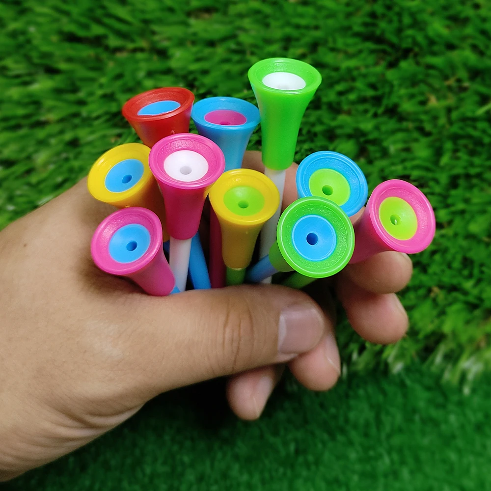 10Pcs Plastic Golf Tees Multi Color 83mm Durable Rubber Cushion Top Golf Ball Holder Golf Accessories