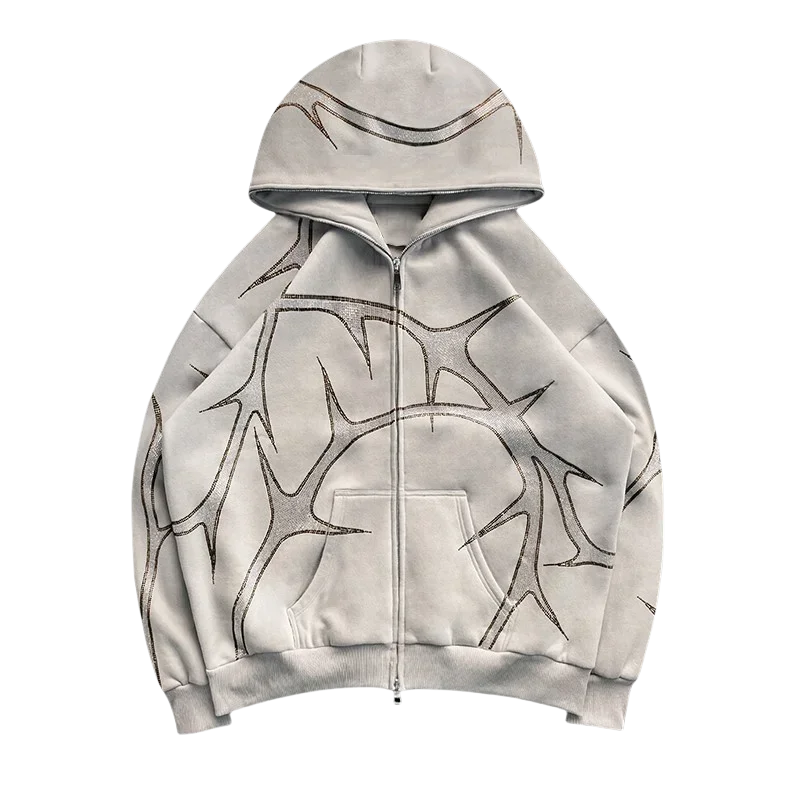 

European couple's new loose rhinestone hooded sweatshirt for men and women fashionable and trendy style jacket cardigan top