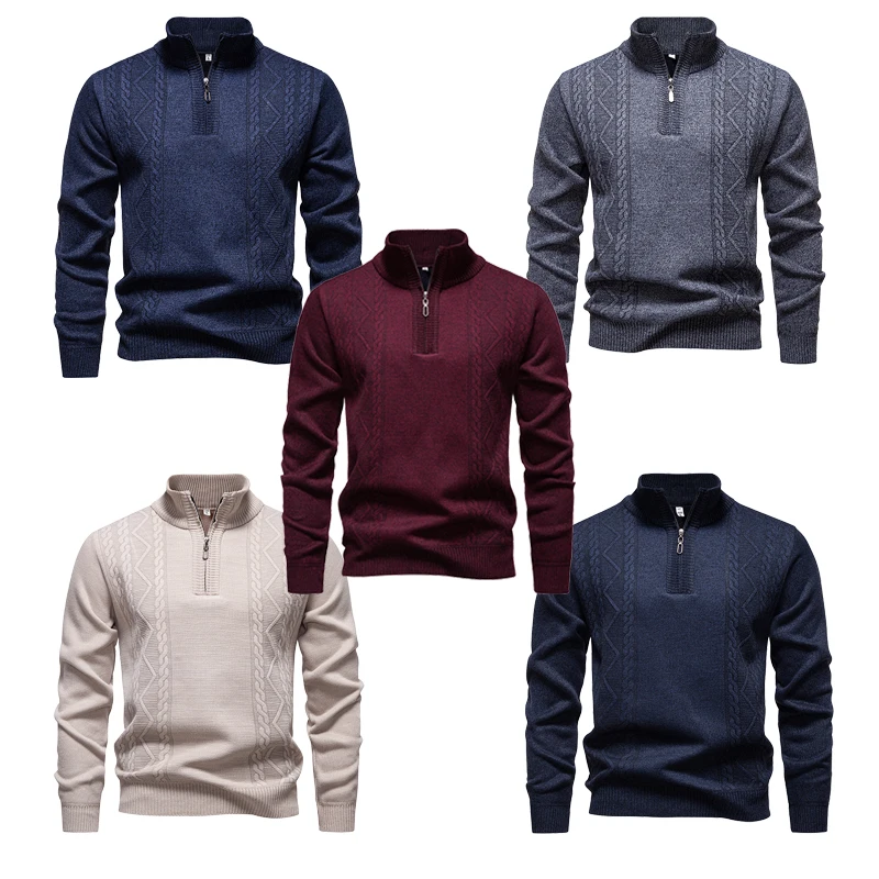 2025 Winter Fleece-Lined Stand Collar Half-Zip Pullover Knitted Sweater for Men,Multi-Color Versatile Casual  Men's Knit Sweater
