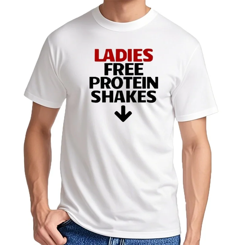 Camisetas estampadas de algodón para hombre, camisa de cuello redondo para Navidad, batidos de proteínas gratis, ropa