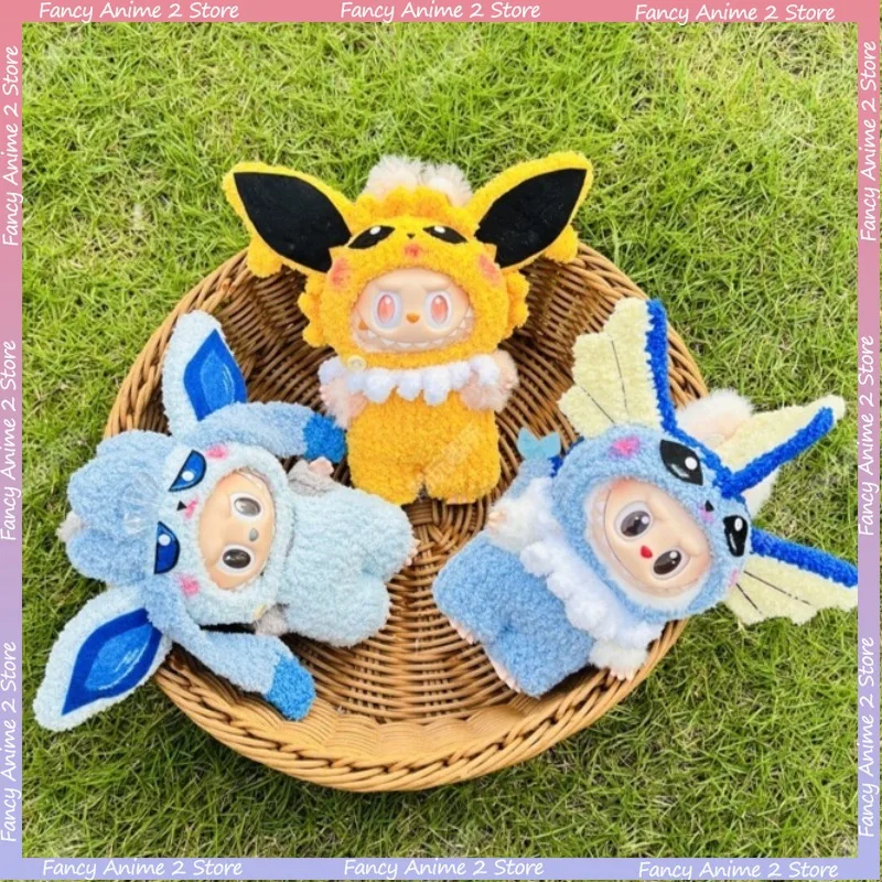 

Cute Cartoon Pokemon Pikachu Clothing Outfit for 15-17cm Labubu Mini Plush Doll Cosplay Costume Kawaii Fashion Dolls Accessories