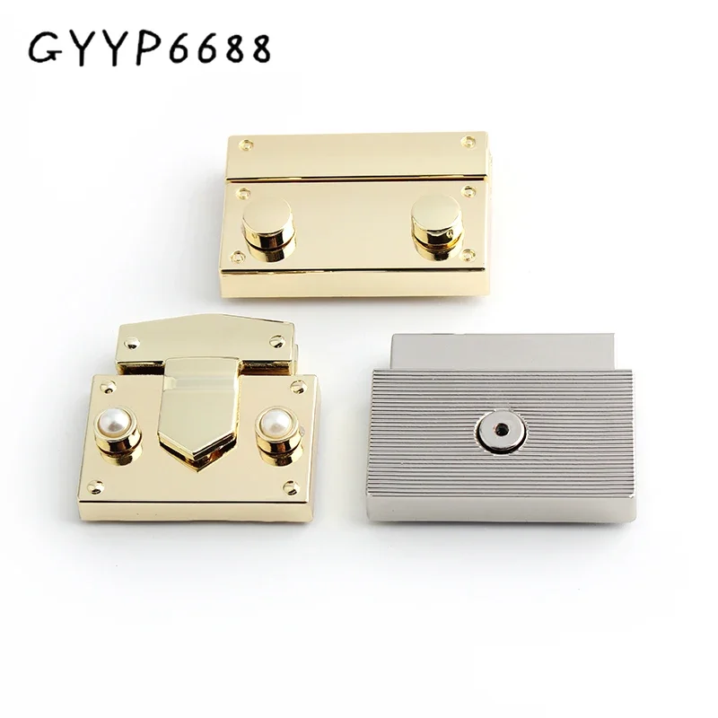 1-5-20sets 3 Size Light Gold Silver Great For Women Fashion Bags Press Locks,Men Briefcases Bag Square Metal New Flip Locks