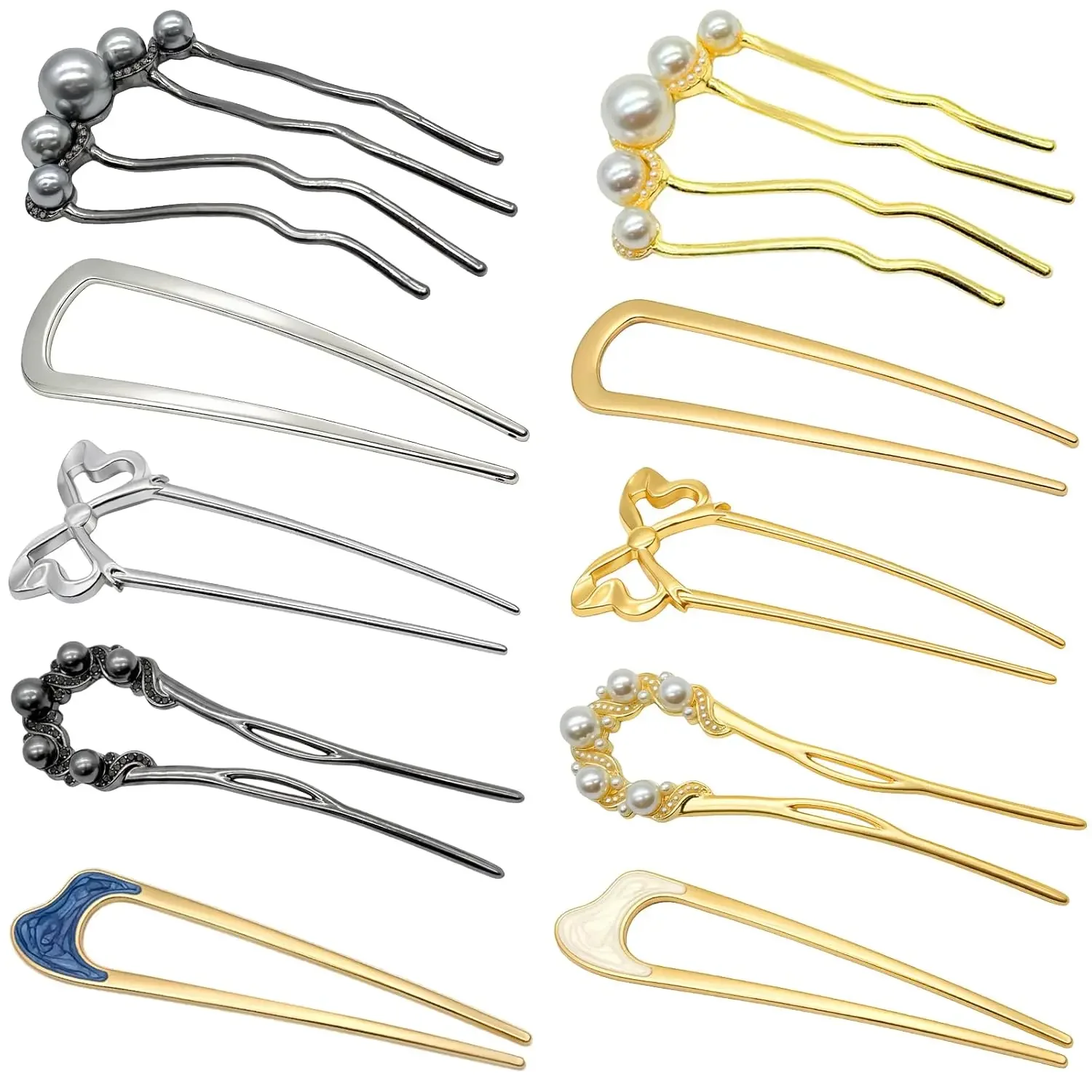 

10 PCS French Hair Pins for Women, Decorative French Hair Pins U-Shaped Metal French Pins, Bun and