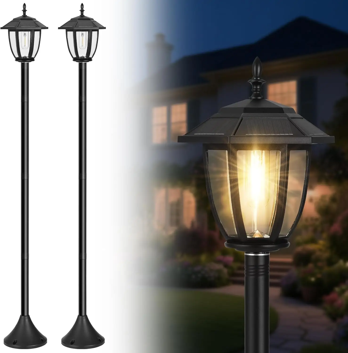 

64' Solar Post Lights, 2 Pack, Waterproof, Auto On/Off, Warm White, for Garden, Yard, Patio