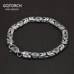 Real Pure 925 Sterling Silver 7mm Byzantine Bracelet for Men's Vintage Punk Set with Zircon Armband Jewelry Best Gift