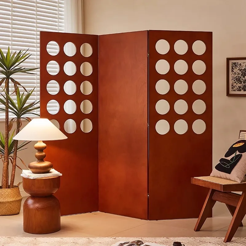 

Tea room partition screen block home antique retro homestay folding background decoration solid wood designer