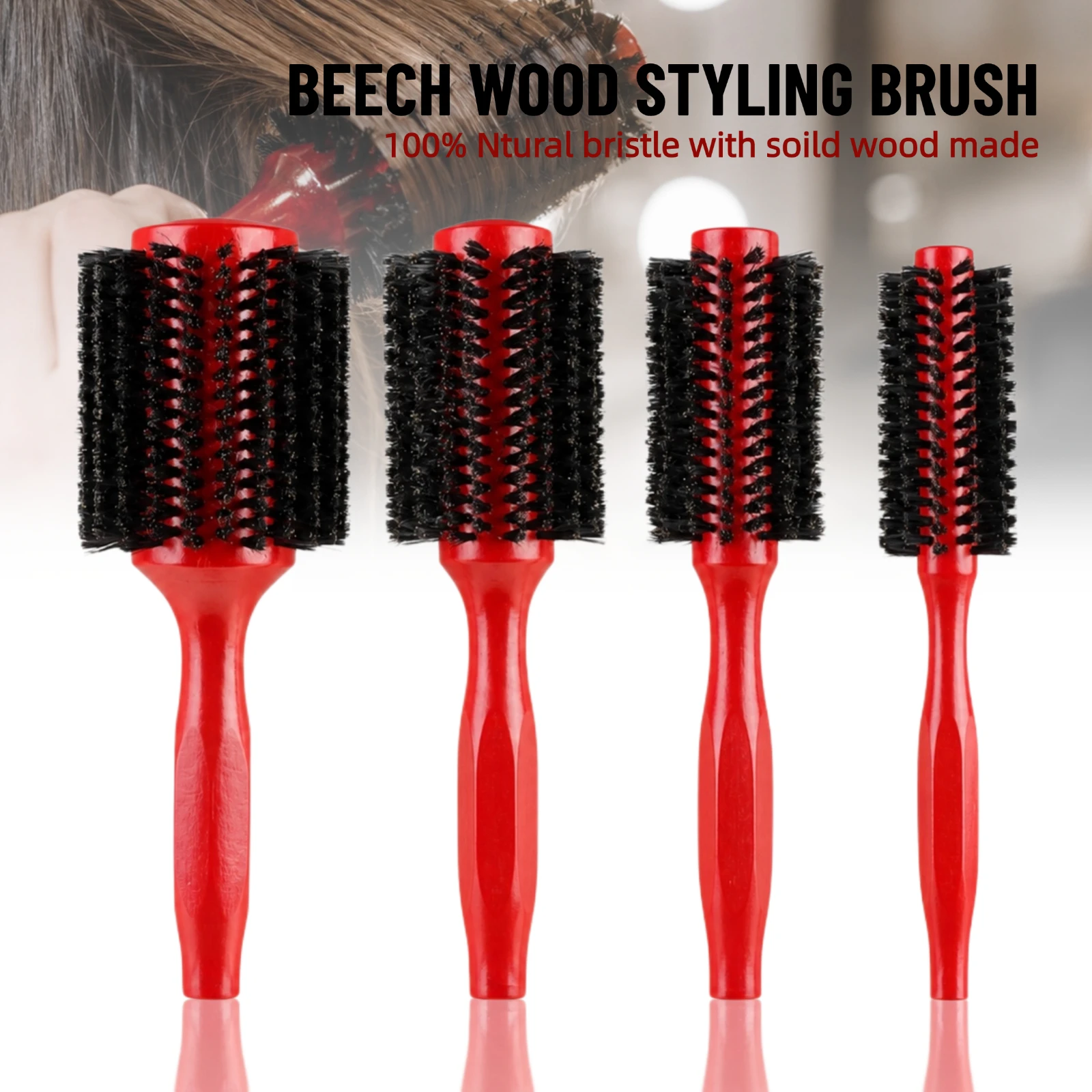 4 Sizes Red Wood Boar Bristle Round Hair Brush Salon Barber Curling Styling Comb Voluminous Curly Hair Brush For All Hair Type