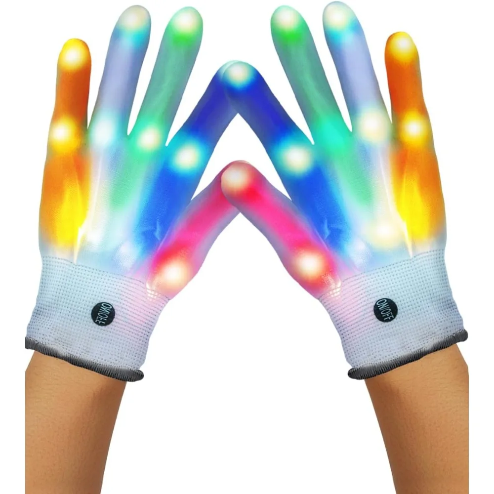 

Light Up Gloves for Kids, 5 Colors & 6 Flash-Modes Finger Glow Glove, Costume Accessory for Halloween & Rave Party