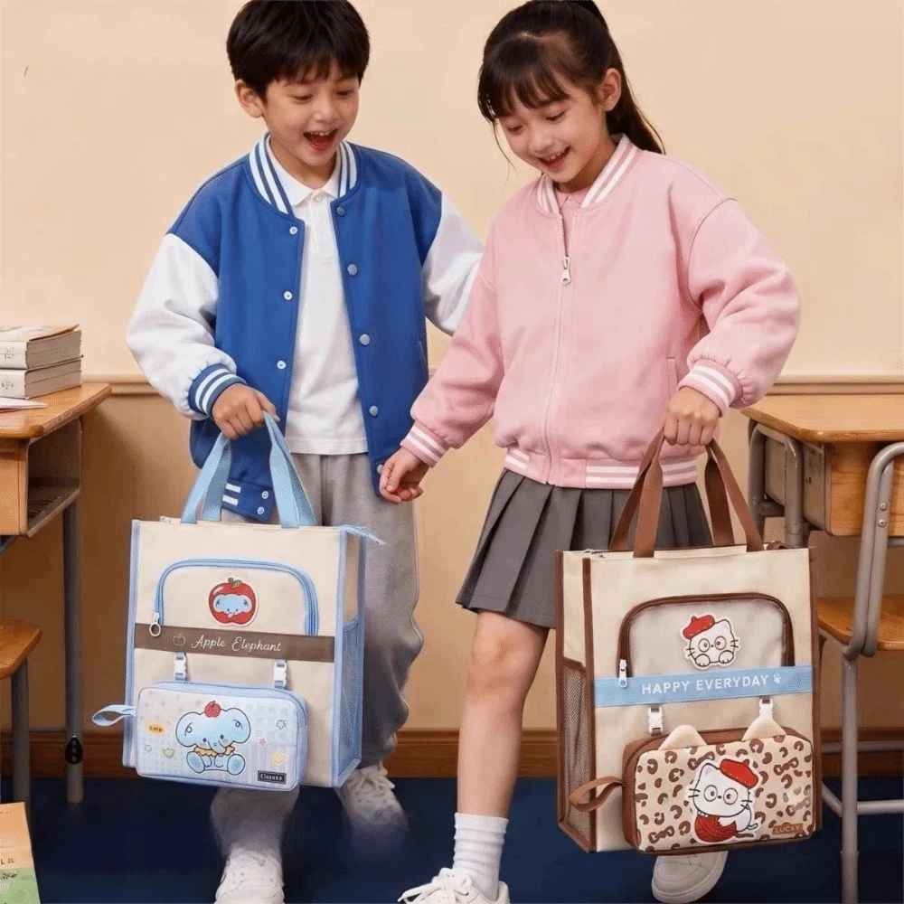 Kawaii Cute Animals Tote School Bag Handheld Detachable Pencil Case Cartoon a4 File Bag Oxford Cloth Large Capacity