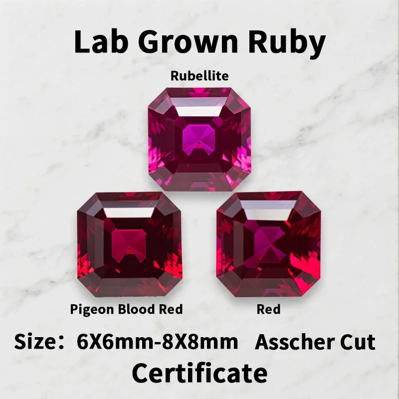 

Искусственно выращенный рубин, свободный камень, огранка Ашер, цвета «голубиная кровь» / рубеллит / красные бусины-шармы для изготовления ювелирных изделий, с возможностью выбора, сертификат AGL