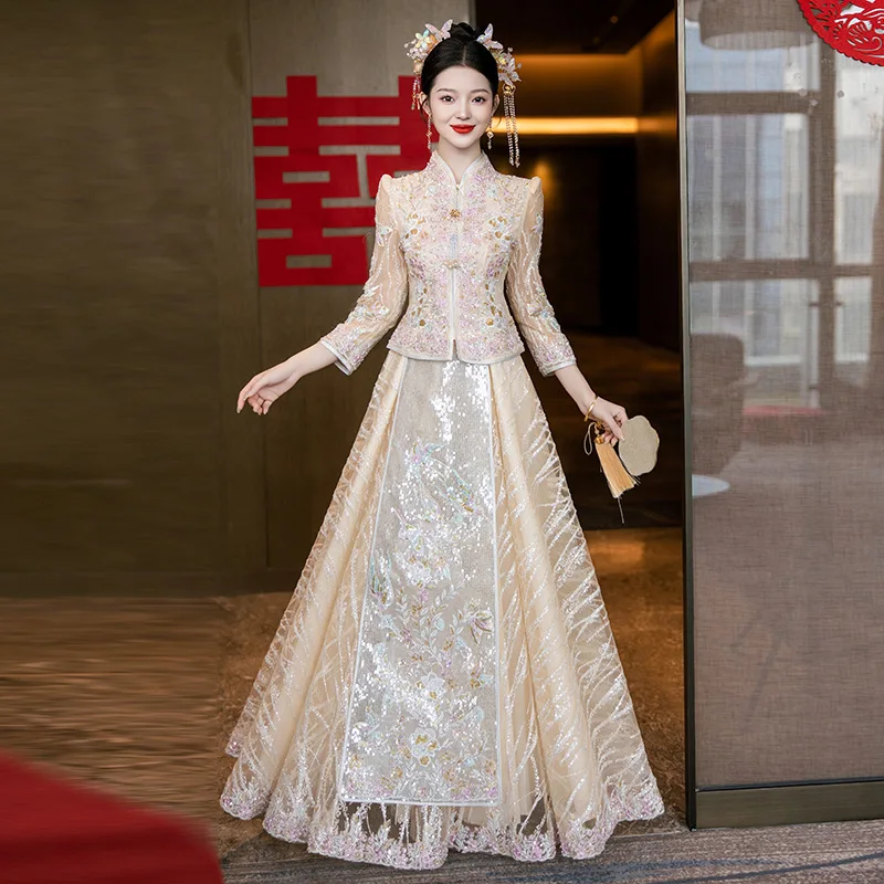 Xiuhe wedding clothes new spring and summer wedding bride champagne new Chinese wedding clothes