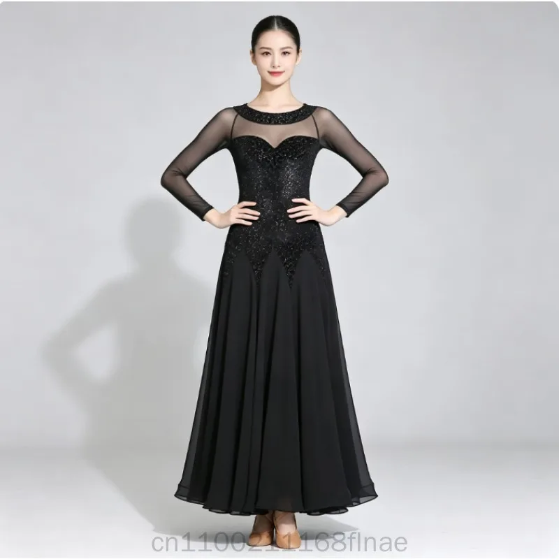 New Modern Dance Velvet National Standard Dance Costume 2117 Modern Social Dance Waltz Grand Swing Dress for Women's Stage