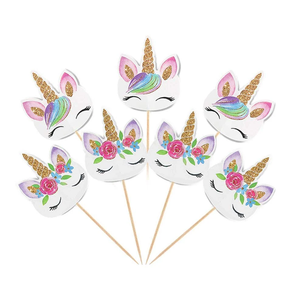 

12/24pcs Unicorn Cupcake Topper, Double Sided Cake Picks for Birthday Party Decoration, 2 Styles Mixed Send