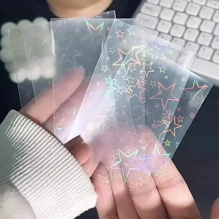 50Pcs Laser Card Protective Film Card Cover, Cute Printed Gypsy Star Gravel Love Pattern, Protective Cover.