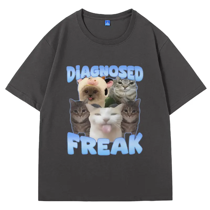 Zdiagnozowano dziwaczny zabawny Meme kot z arbuzem T-Shirt męski kobiety Oversized Streetwear T Shirt moda za duże bawełniane T shirty męskie