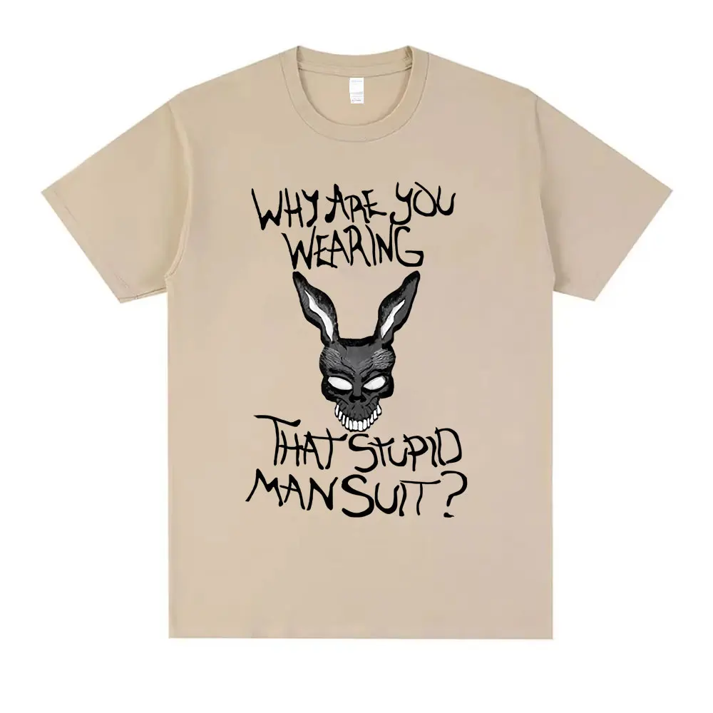 فيلم دوني داركو لماذا يرتدي هذا الرجل الغبي البدلة مضحك ميمي تي شيرت الرجال النساء عادية القطن خمر قصيرة الأكمام تي شيرت #5