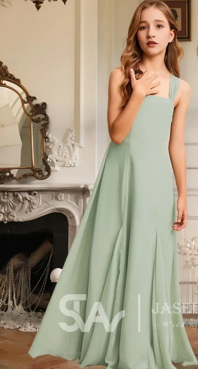 GHK A-Line Square Floor-Length Chiffon Junior Bridesmaid Dress Flower Girl Dress Girls Party Wedding Formal Special Occasion