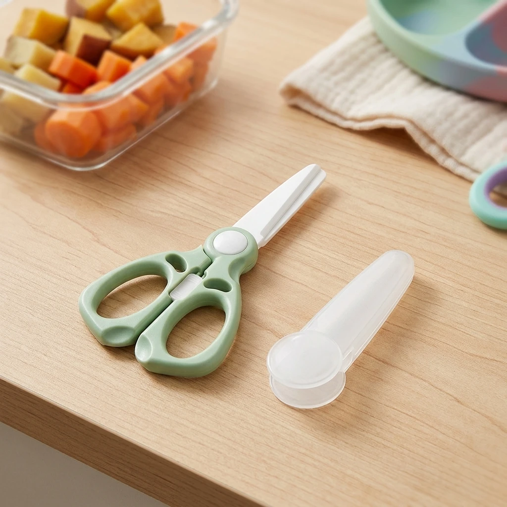 Baby Feeding Scissors Nano Ceramic Blade Portable Food Cutter for Infant Meal Prep Meat Vegetable Fruit Cutting Tool with Case
