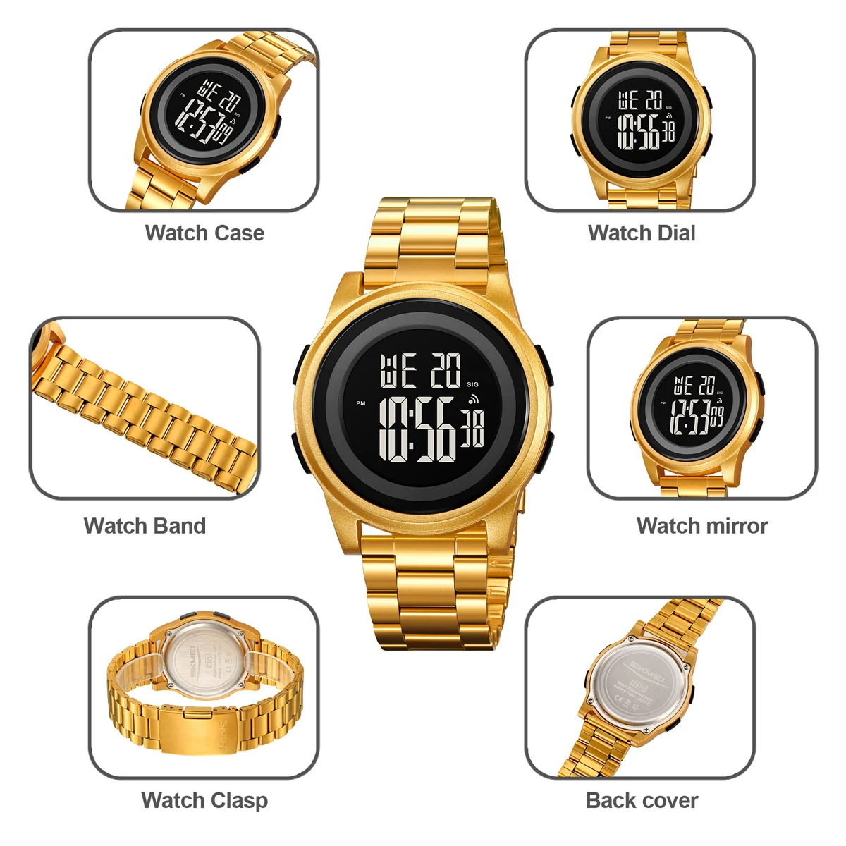 SKMEI Simple Multifunctional Wristwatch For Men Women Waterproof Sport Digital Stainless Steel Watch Business Electronic Watches