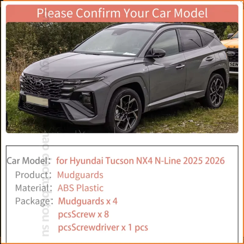 4pcs Custom Mudguards for Hyundai Tucson NX4 N-Line 2024-2026 Front Rear Wheel Splash Guards, Flexible Fender Flaps Car Styling