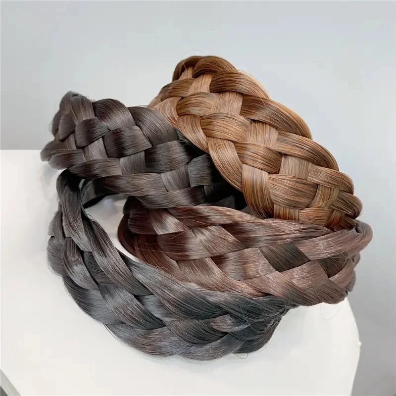 Wig Braided Headbands for Women Fishbone Wide Twist Hairbands Handmade Head Hoop Hair Bands Styling Headwear Accessories Gift