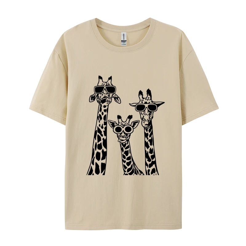 Family Funny T-Shirts Giraffes With Glasses 2024 Newest Men T Shirt Combed Cotton Tops Shirt Oversized Short Sleeve Tops Tees