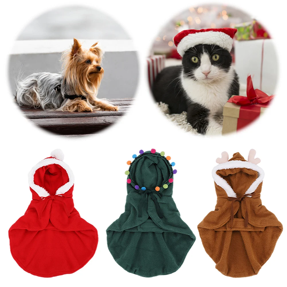 

Christmas Cat Outfit Pet Cloak with Pompoms Pet Hooded Cape Cute Puppy Cape Cat Costume for Cats Small Dogs