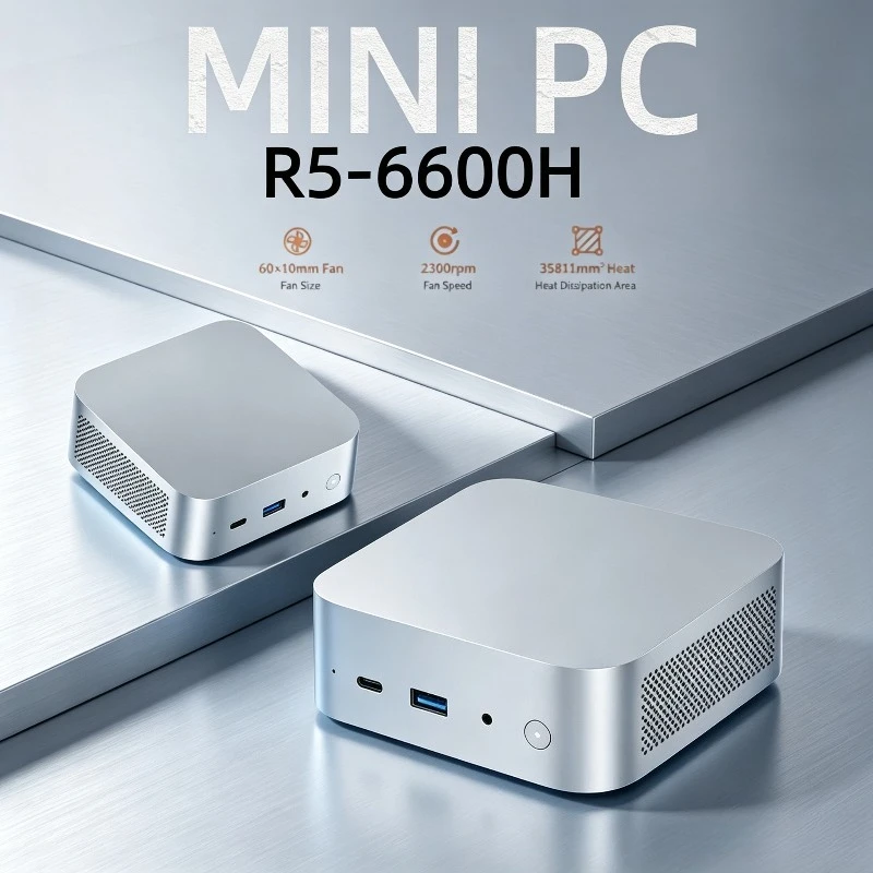 High Performance Portable Mini PC R5-6600H DDR5 12/16/24GB 0/128/256/512/1024GB Excellent Heat Dissipation Performance