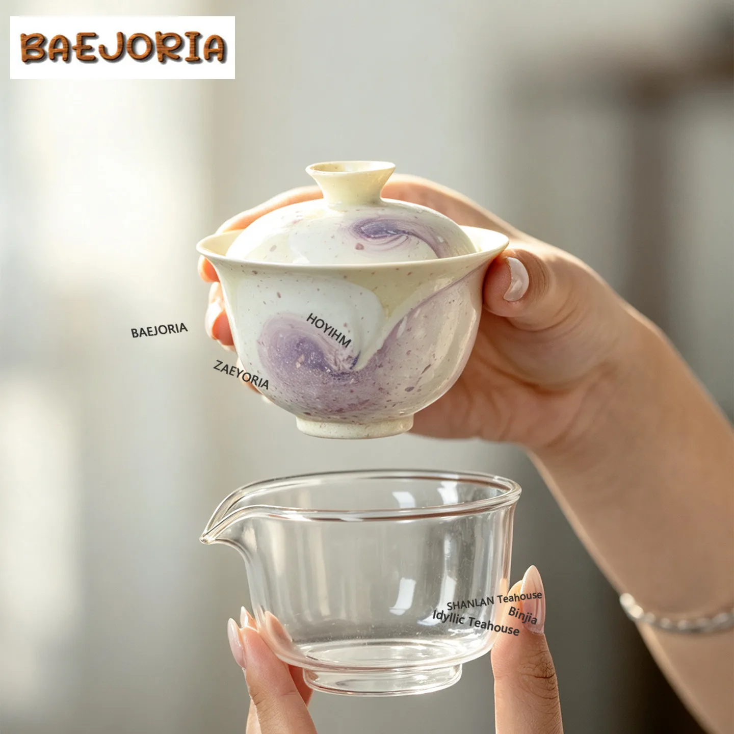 BAEJORIA Hand-painted Oil Painting Style Purple Starry Sky Tea Set Complete Set Zen Tea Ceremony Set Teapot And Tea Cup Set Gift