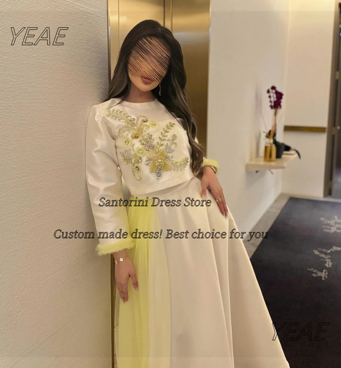 Santorini 2025 dwuczęściowe suknie balowe frezowanie długie rękawy suknie wieczorowe kontrastowy kolor linia suknia ślubna dostosowane