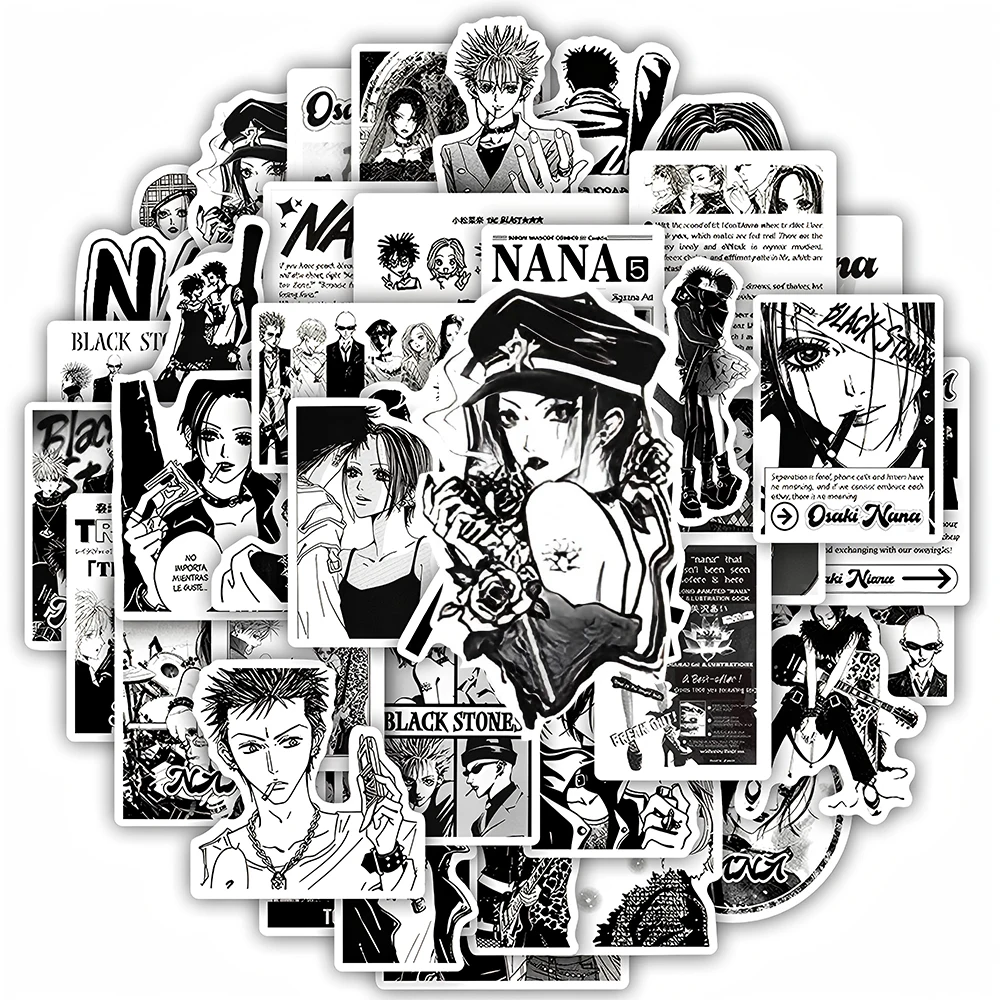 10/30/52 pièces noir et blanc Anime NANA autocollants pour enfants étanche Graffiti bagages vélo ordinateur portable Cool dessin animé autocollant jouets