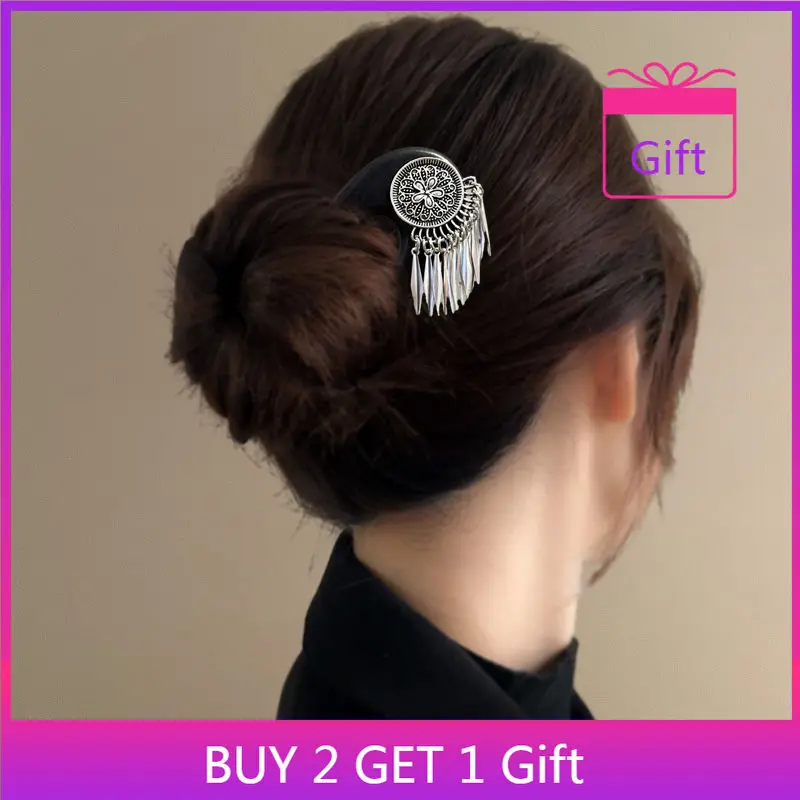

Oriental Floral Hairpin Sandalwood Hair Stick with Dangling Tassel for Hanfu Styling Traditional Updo Hairpin