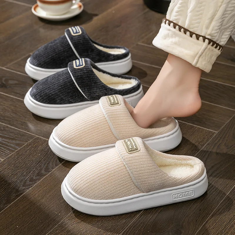 

Домашние тапочки унисекс с толстой мягкой подошвой, домашние плюшевые тапочки, противоскользящие термотапочки, домашняя зимняя мужская хлопковая обувь