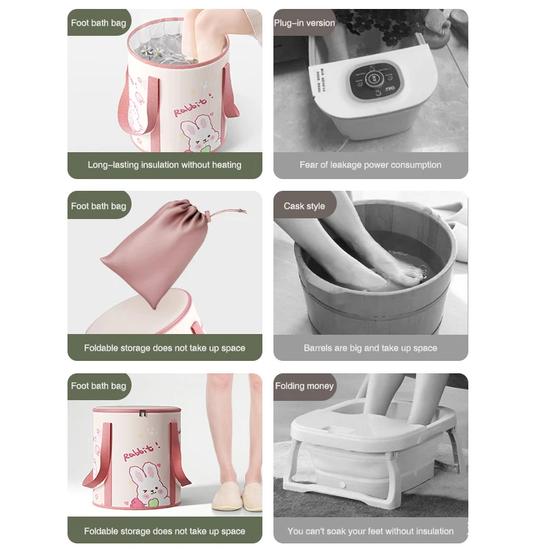 Portable Foldable Anti-Leak Foot Washing Bag Travel Thermal Insulation Type Foot Bath Basin Large Capacity Foot Soaking Bucket