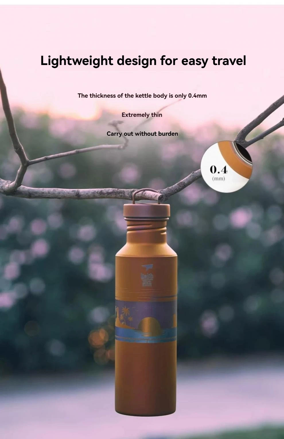 

23 year old pure titanium kettle with new oxidation carving technology, outdoor water cup, healthy and uncoated titanium kettle
