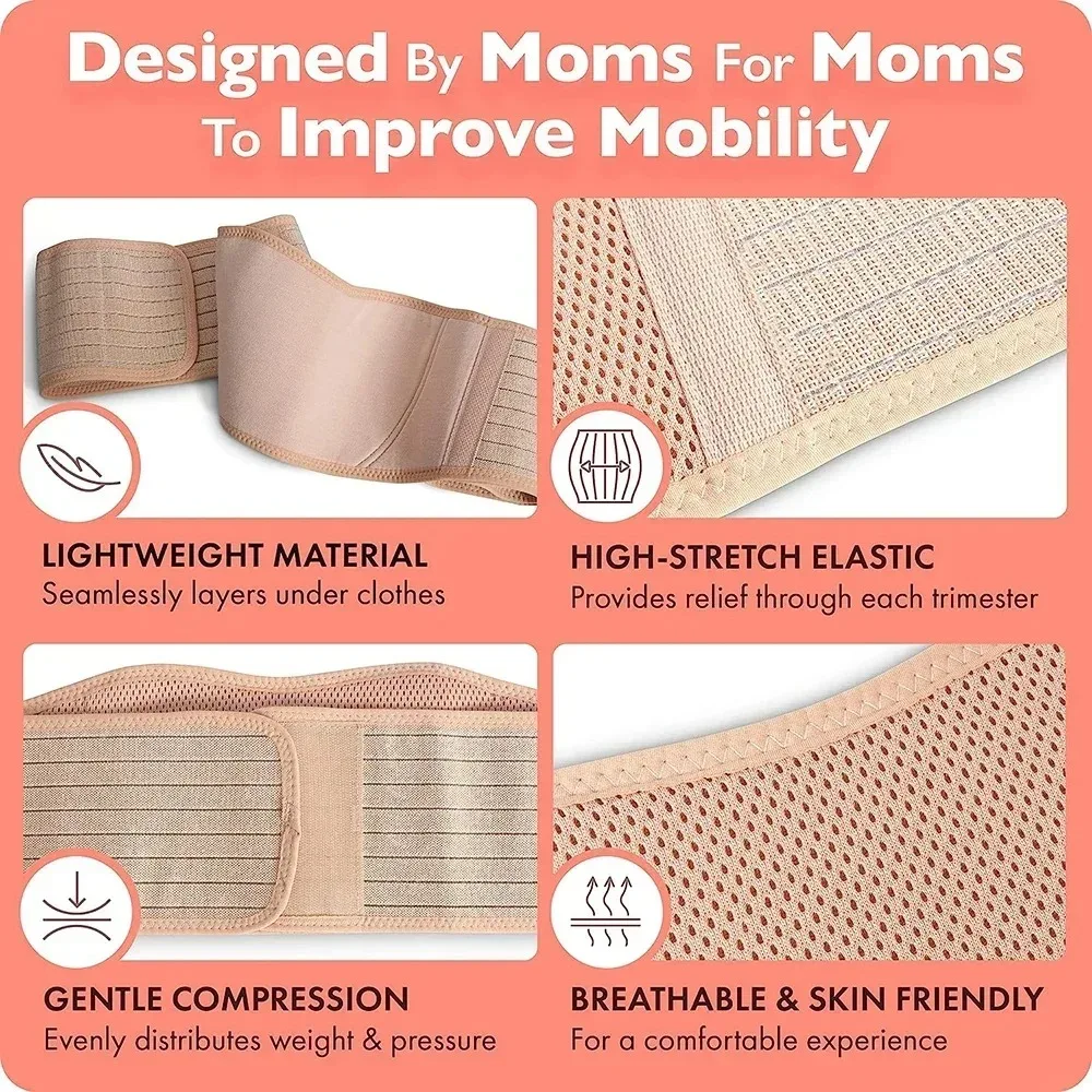 SSUNTAK Pregnancy Support Belt Breathable Maternity Belly Band Adjustable Waist Back Brace for Pregnant Relief Hip Pelvic Pain