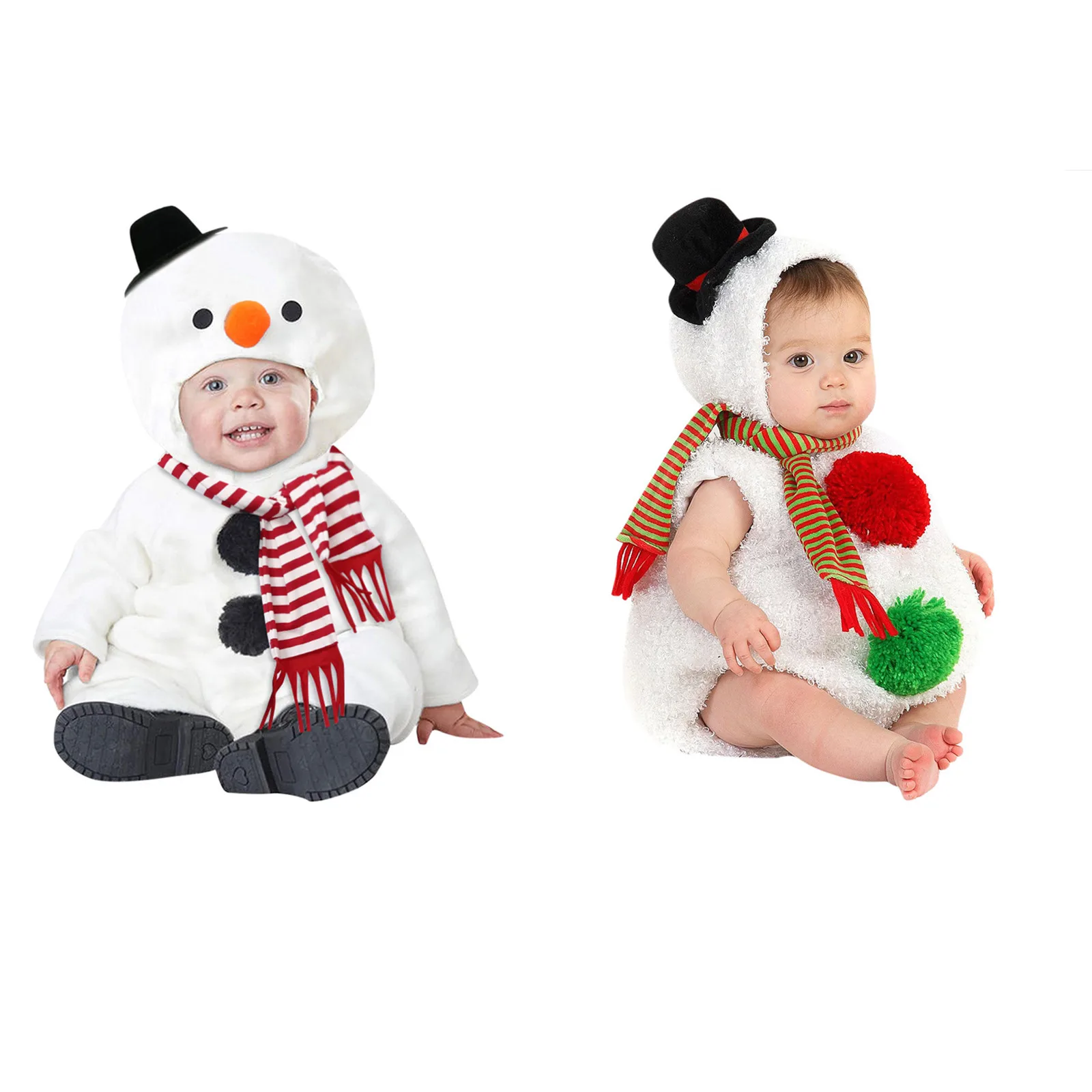 

Christmas Clothes Baby Snowman Romper Infant Boy Girl Xmas Cosplay Costume Fleece Warm Hoodie Jumpsuit+ Scarf Set For Newborn