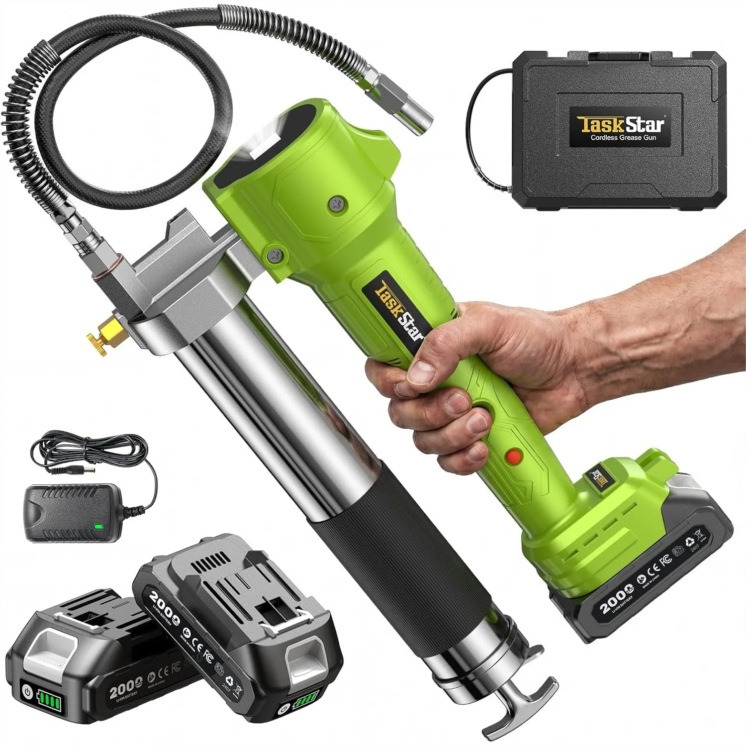 

Electric Grease Gun with Lock-On Trigger, Cordless Grease Gun Kit with 2 Batteries, 40" Hose & LED Light, 14 oz for Tractor