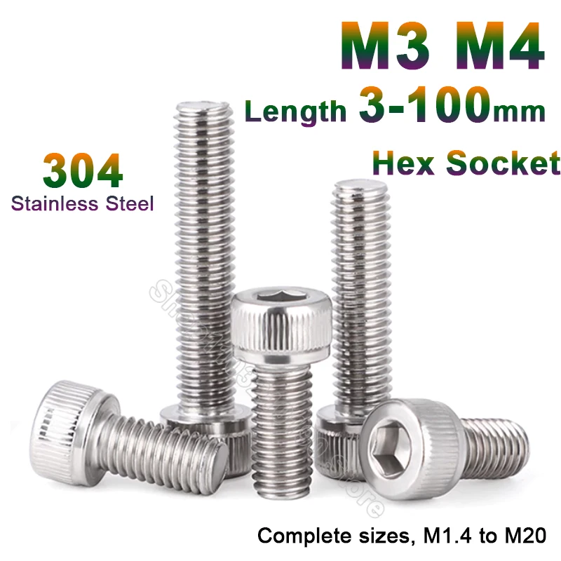 10-50Pcs M3 M4 304 Stainless Steel Hexagon Hex Socket Head Cap Allen Bolt Screw DIN912 Length 3 3.5 4 5 6 7 8 9 10 11 12-100mm