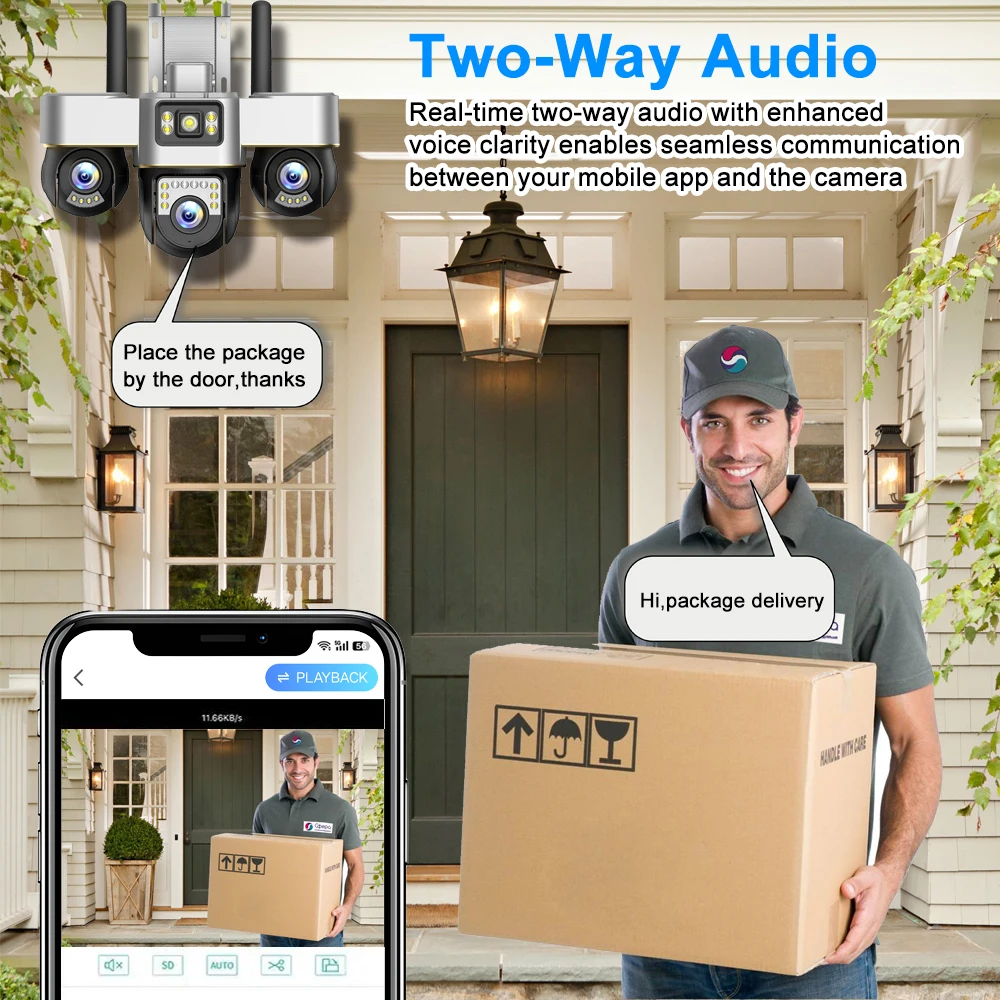 كاميرا 12MP 4G خارجية HD 3 عدسات 3 شاشة PTZ IP كاميرات CCTV كشف الإنسان للرؤية الليلية واي فاي مراقبة أمن الوطن الذكي #5