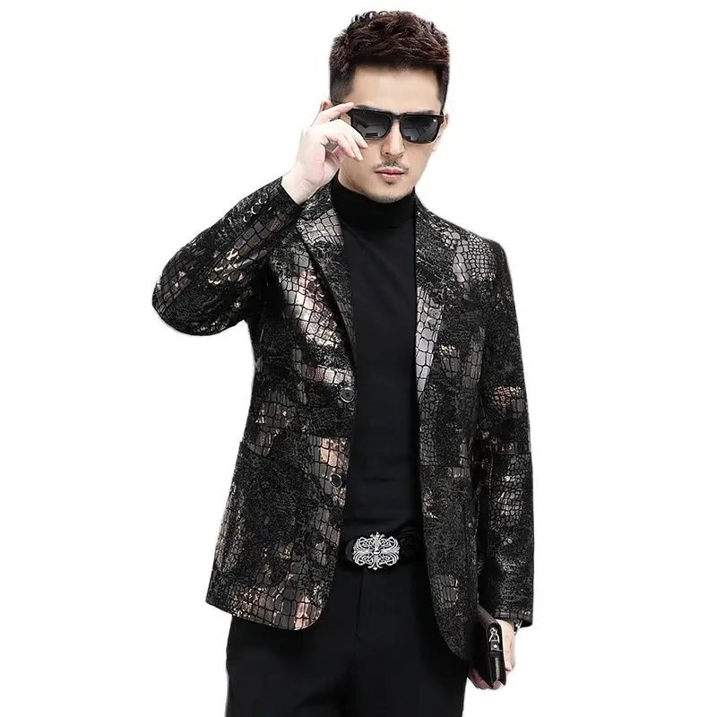 

Batmo 2024 new arrival spring high quality sheepskin jackets men,men's real leather plaid blazer men plus-size M-4XL GBN87013-1