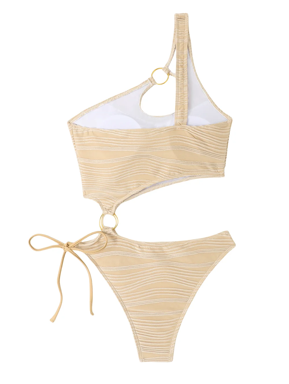 One Shoulder Sexy Bikini Solid One-Piece Swimsuit with Ring Design Backless Beach Swimwear Summer High Waist Women's Swimsuit